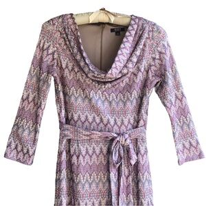 Alex Marie Sheath Dress Size 4 Draped Cowl Neck Kadence Mulberry Shine Chevron